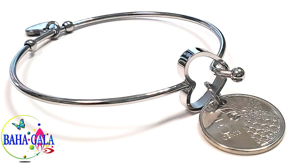 Thumbnail: Authentic Bahamian $0.5 Cent Coin "Halo Heart" Adjustable Bangle.