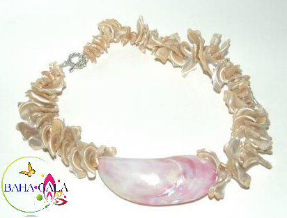Thumbnail: Tan Mother of Pearl Necklace & Earring Set.
