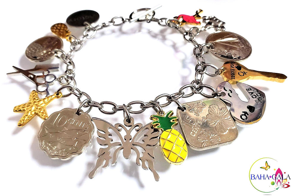 Thumbnail: Authentic Bahamian Coins & Charm Stainless Steel Bracelet.