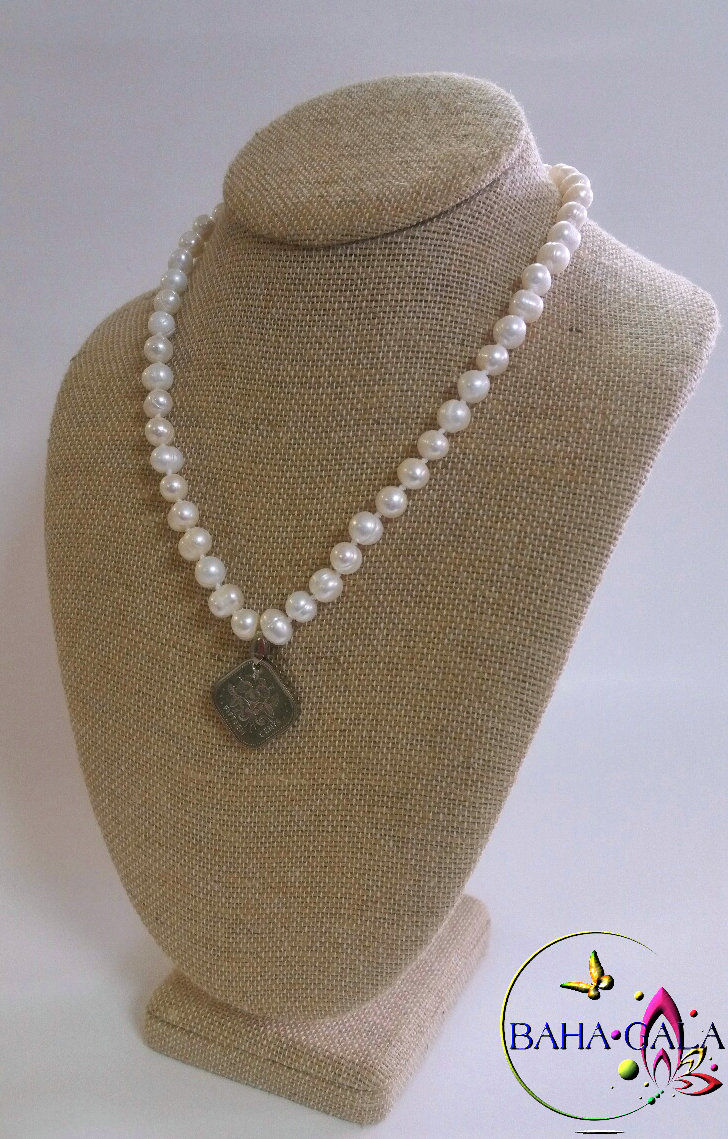 Thumbnail: Lovely $0.15 Cent Coin Freshwater Pearl Necklace, Bracelet & Earring Set.