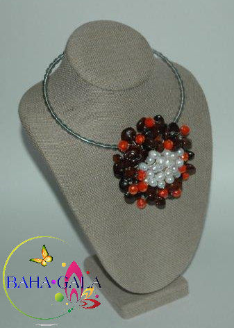 Thumbnail: Tamarind Seeds with Orange Crystals & Freshwater Pearls Flower Necklace Set.