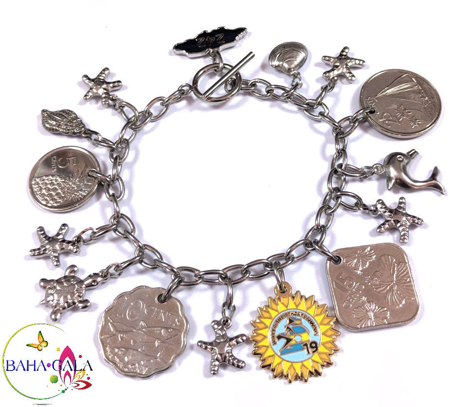 Thumbnail: Authentic Bahamian Coins & Charms Stainless Steel Charm Bracelet