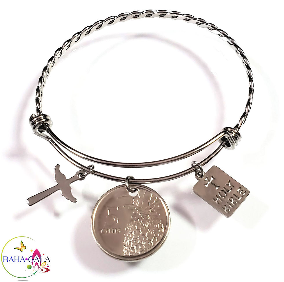 Thumbnail: Bahamian Coin "Inspire" Stainless Steel "Butterfly Twist" Adjustable Bangle.