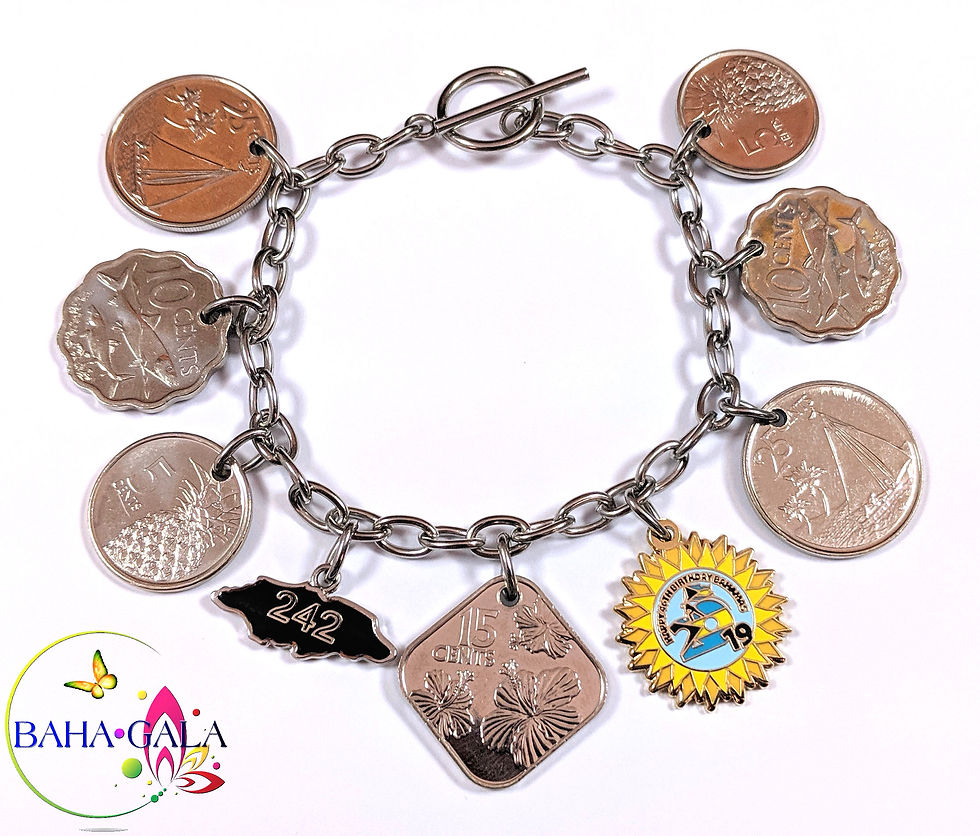 Thumbnail: Authentic Bahamian Coins & Stainless Steel Charm Bracelet.