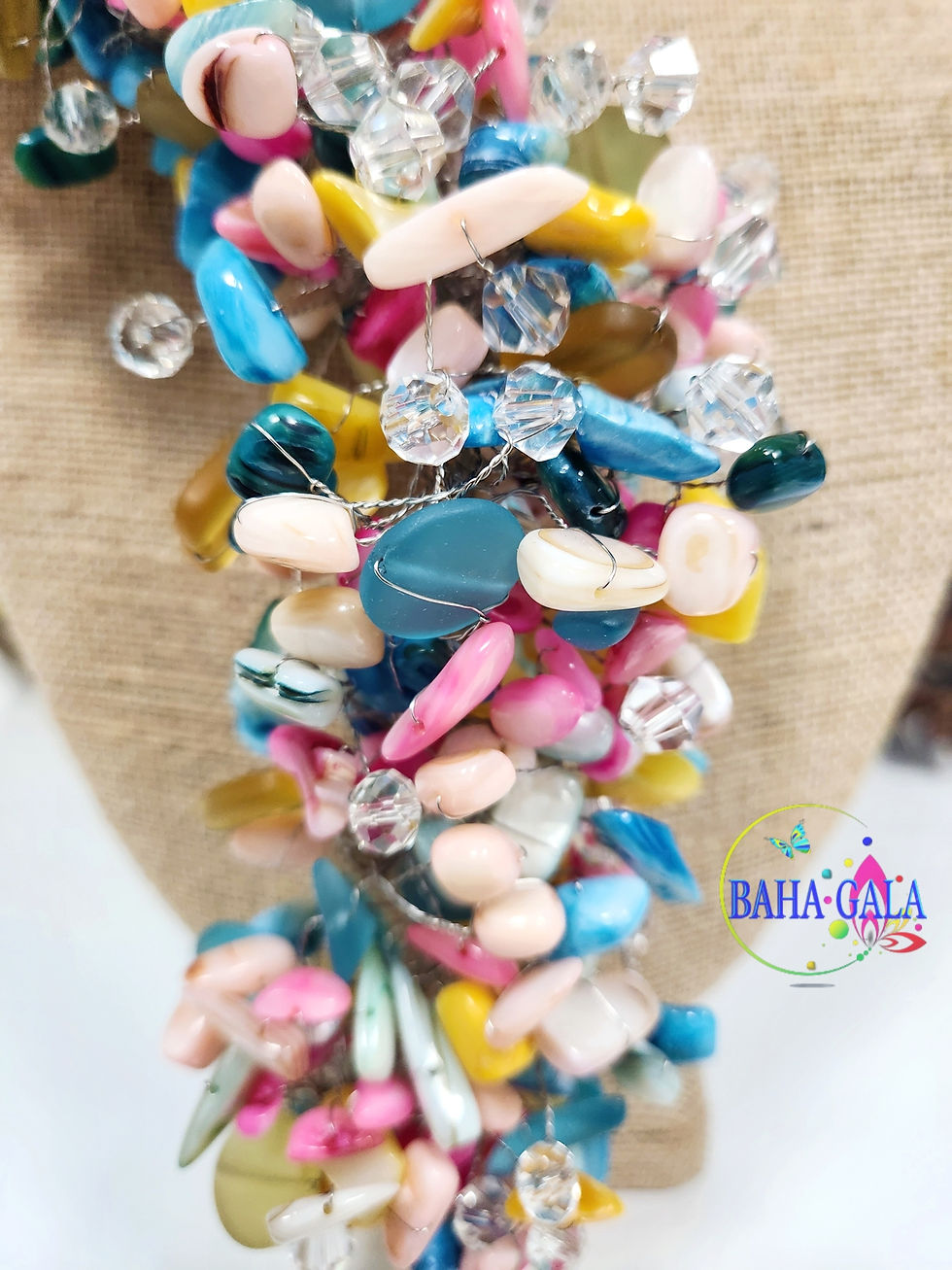 Thumbnail: Multicolored Mother of Pearl & Crystals Necklace Set.
