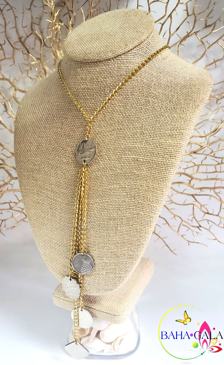 Thumbnail: Lovely Gold Stainless Steel Mermaid Floating Necklace & Earring Set