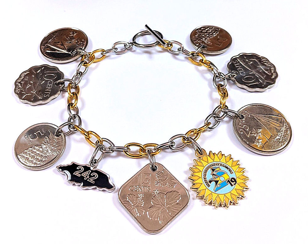 Thumbnail: Authentic Bahamian Coins & Charms Stainless Steel Charm Bracelet