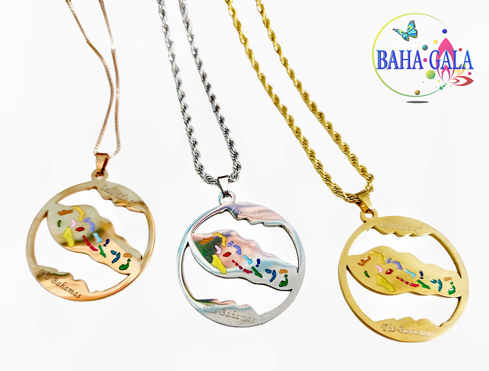 Thumbnail: Baha Gala "Islands Of The Bahamas" 35mm Rosego Stainless Steel Pendant." 🦋 🇧🇸