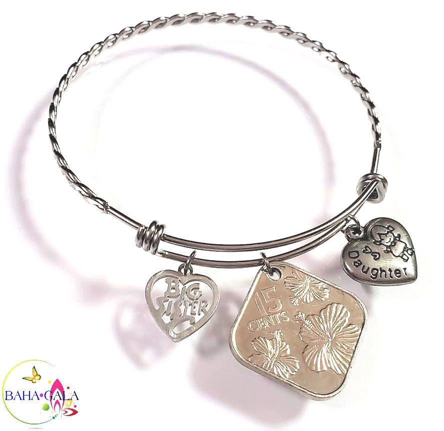 Thumbnail: Bahamian Coin "Inspire" Stainless Steel "Butterfly Twist" Adjustable Bangle.