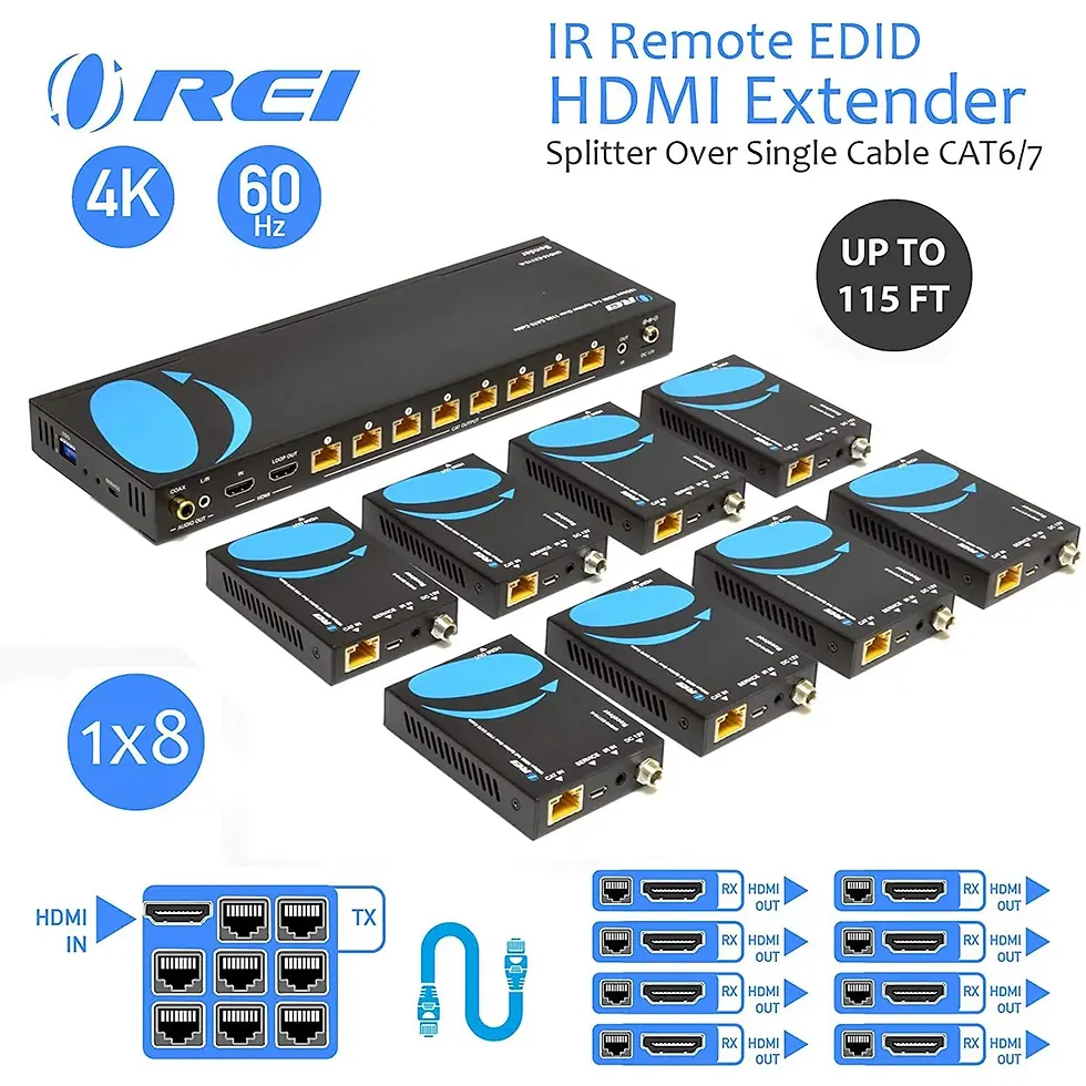 الصورة المصغرة: OREI UHD18-EX115-K HD 1x8 HDMI Extender Splitter Over CAT6/7-115 Ft Support 4k