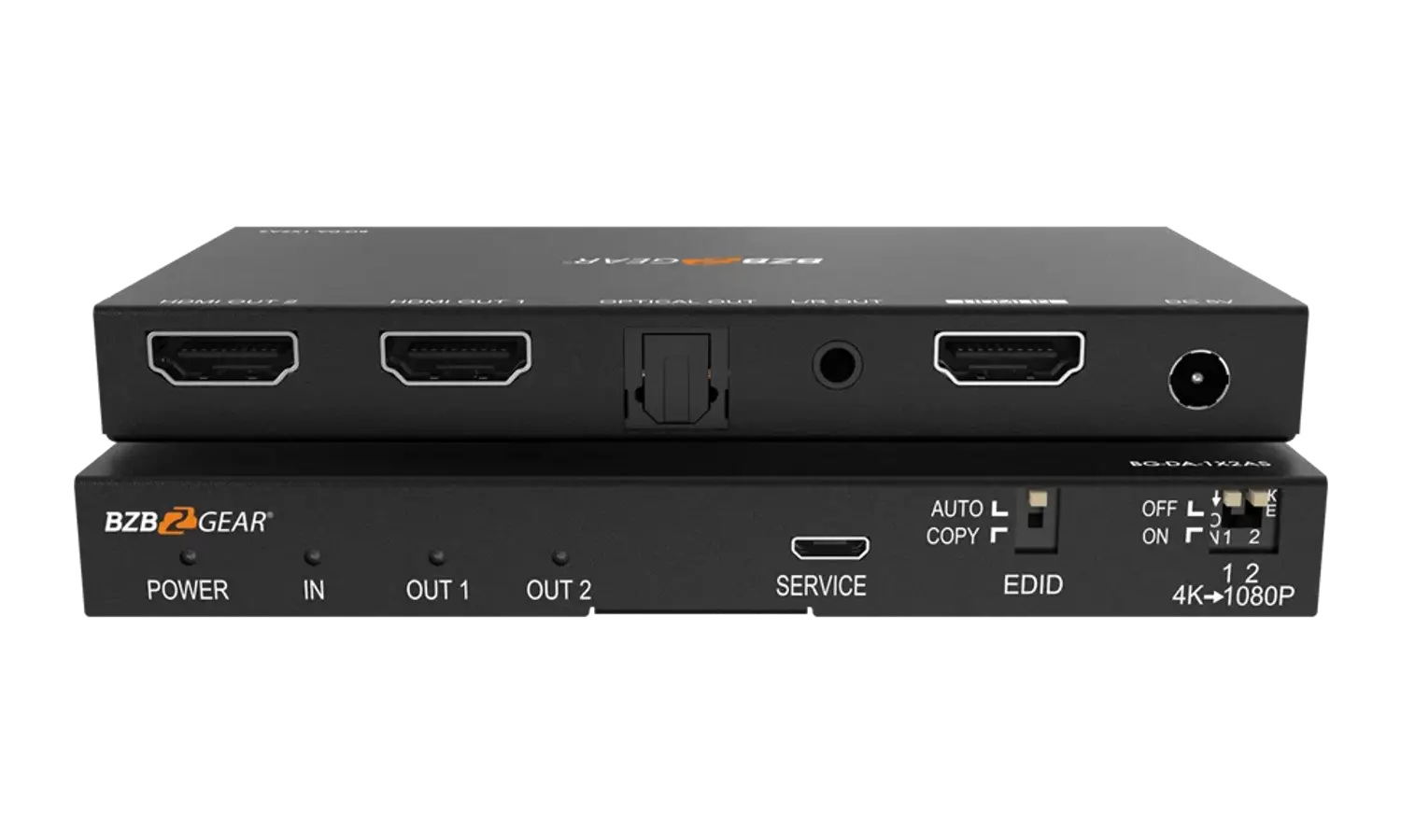 BZBGEAR BG-DA-1X2AS 1x2 4K UHD HDMI Splitter with Downscaler with Digital and