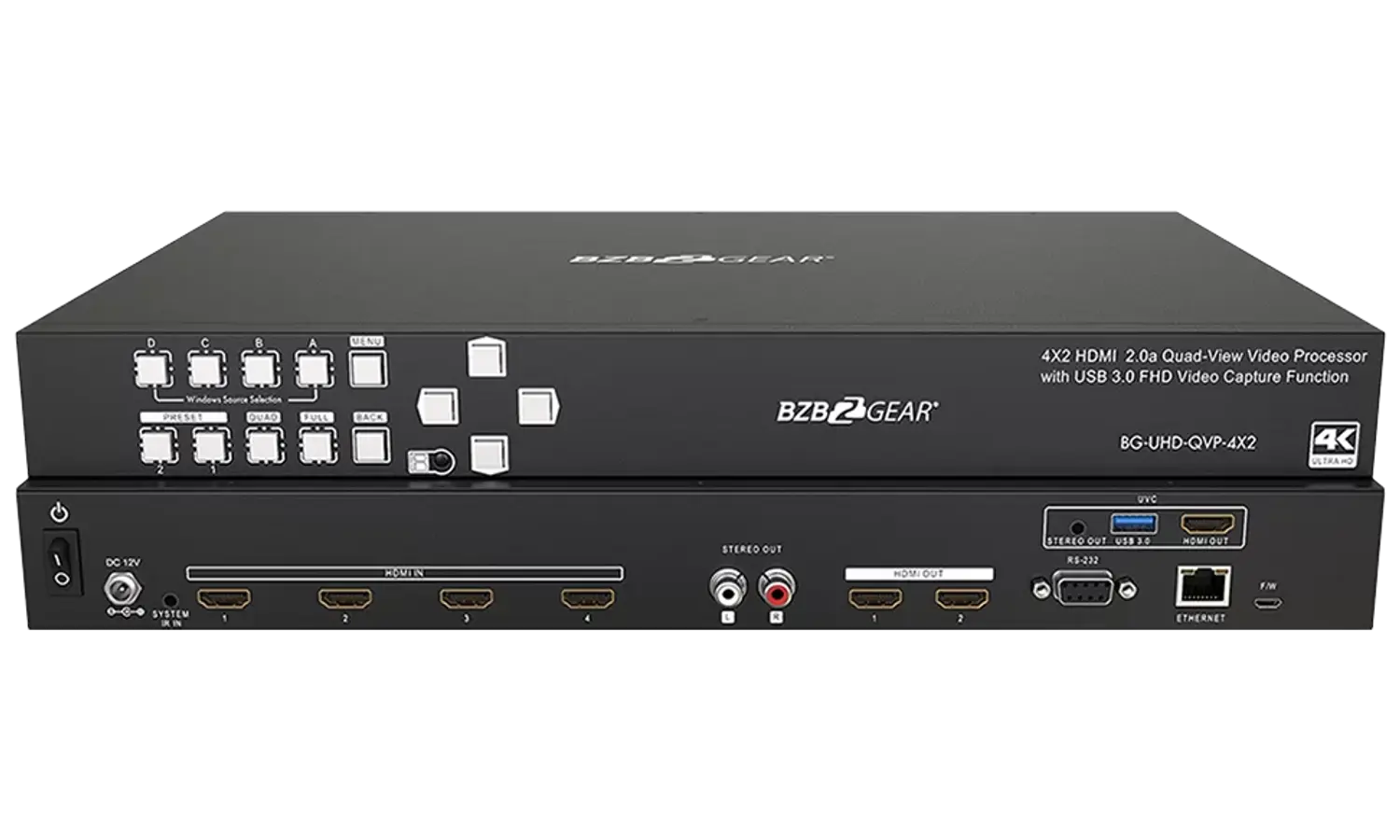 BZBGEAR BG-UHD-QVP-4X2 4x2 4K UHD Seamless Switcher/Scaler/MultiViewer with