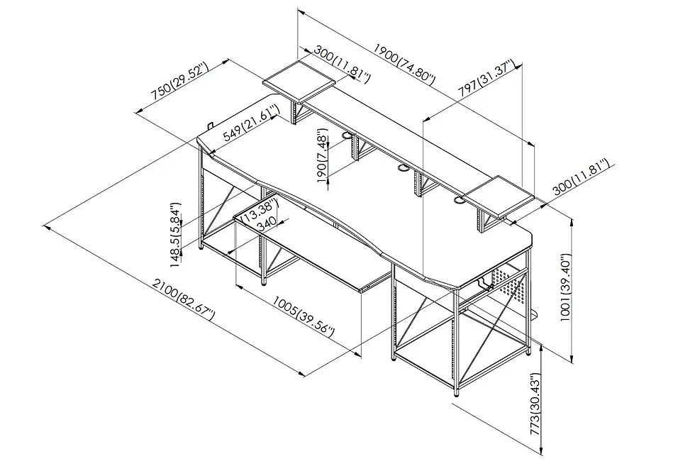 الصورة المصغرة: Musiea EX200 Series Pro Recording Studio Desk Workstation+3 x 4U Rack a Wanut