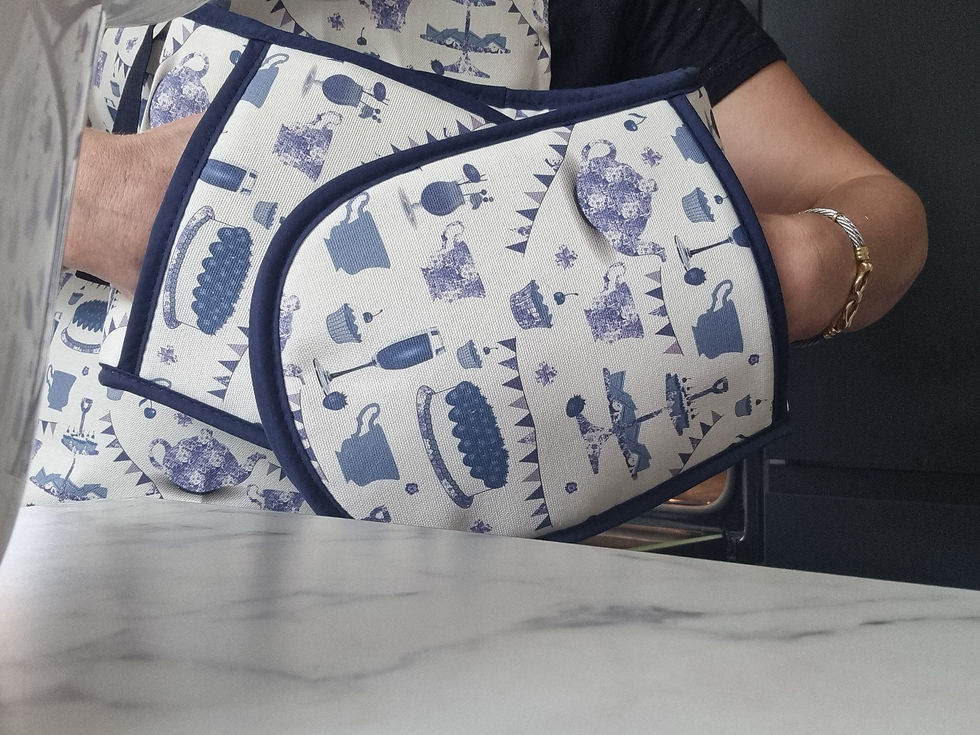 Thumbnail: Afternoon tea blue and white printed double oven glove