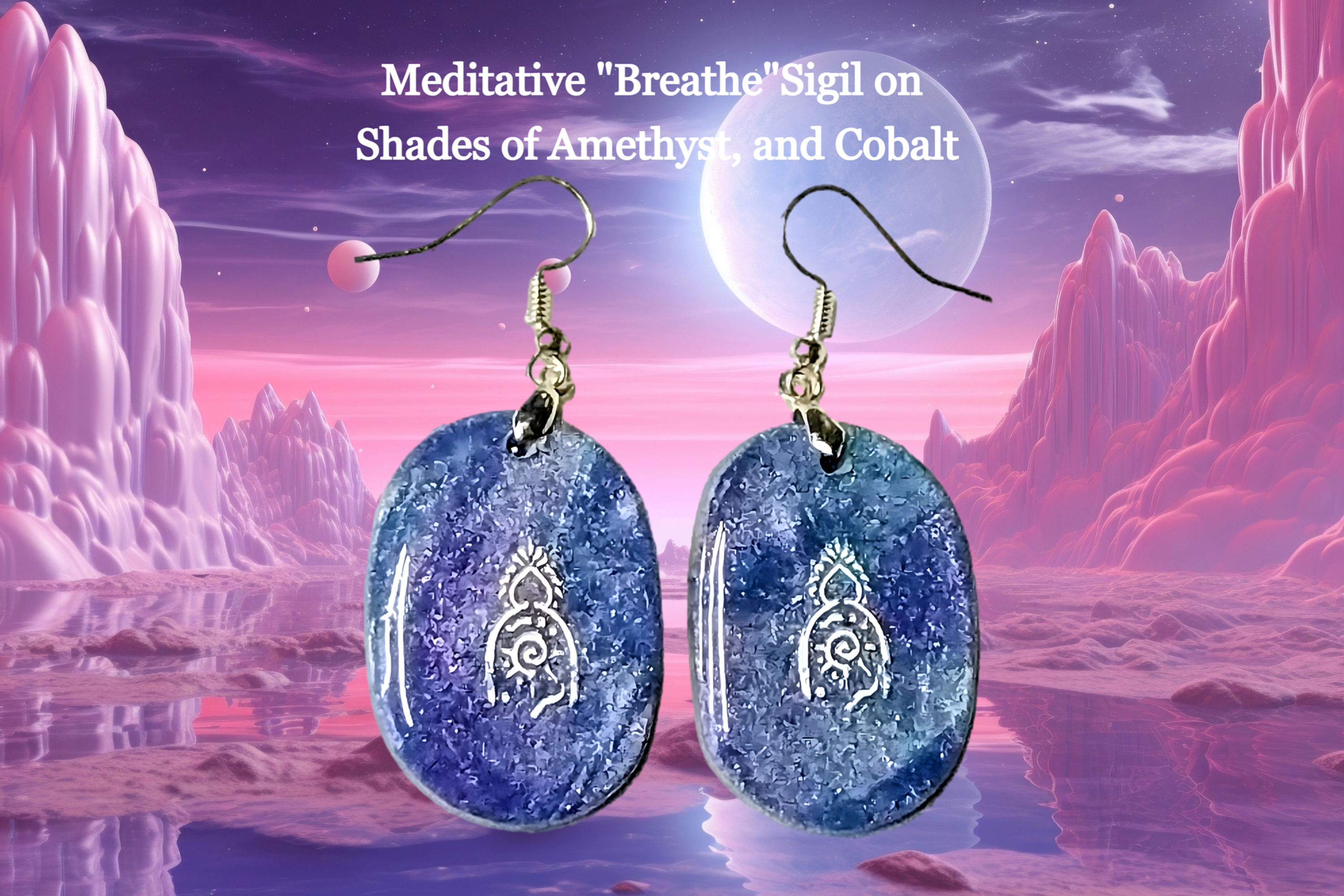 Bohemian Drop Earrings, Meditative "Breathe" Sigil