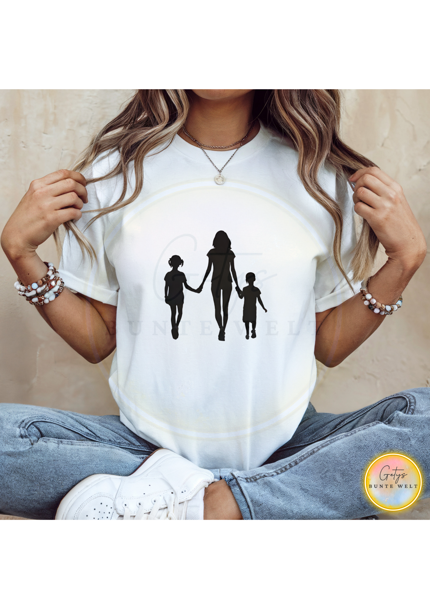 Bügelbild Mama mit Kindern schwarz