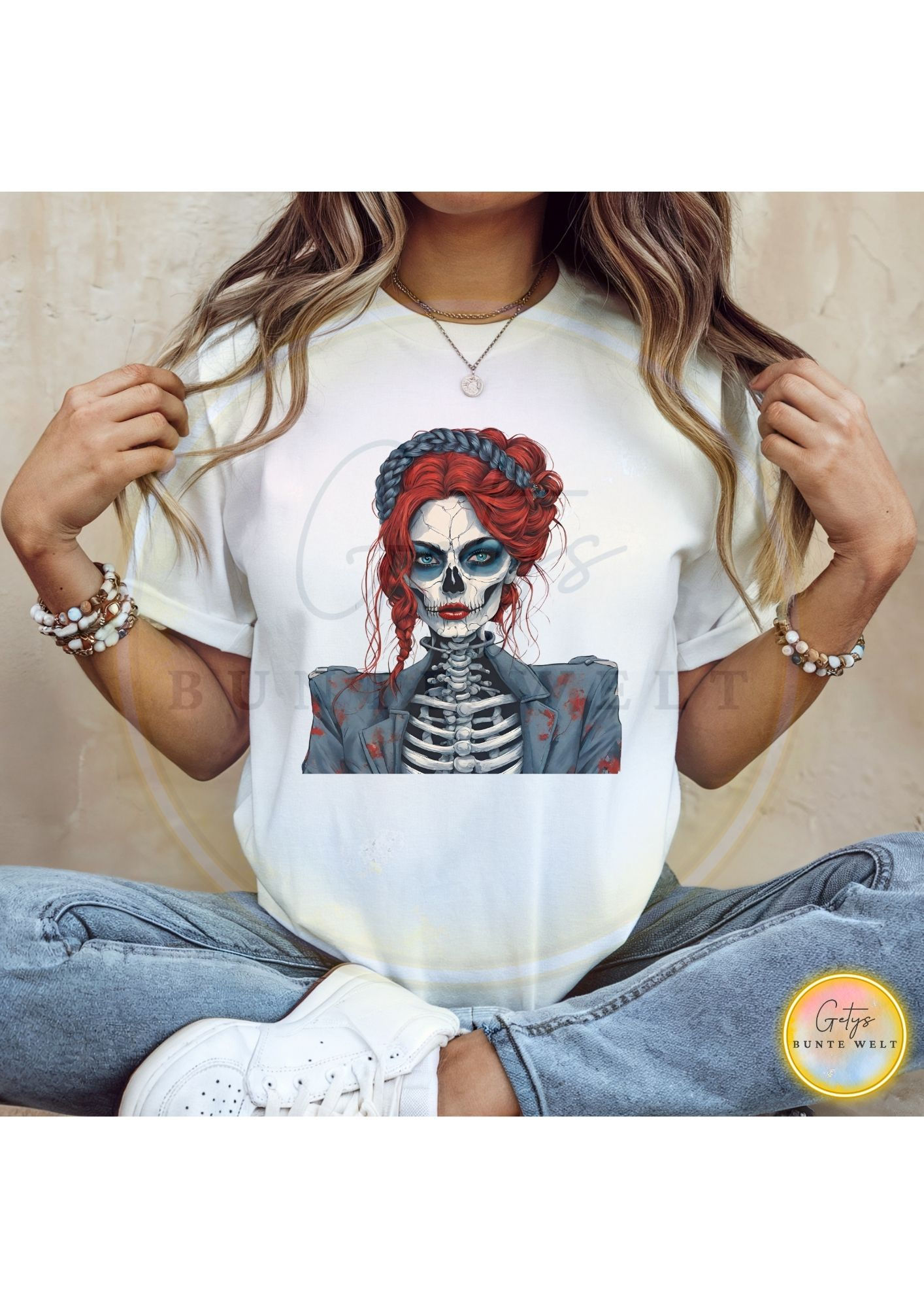 Bügelbild - Frau Skelett rothaarig