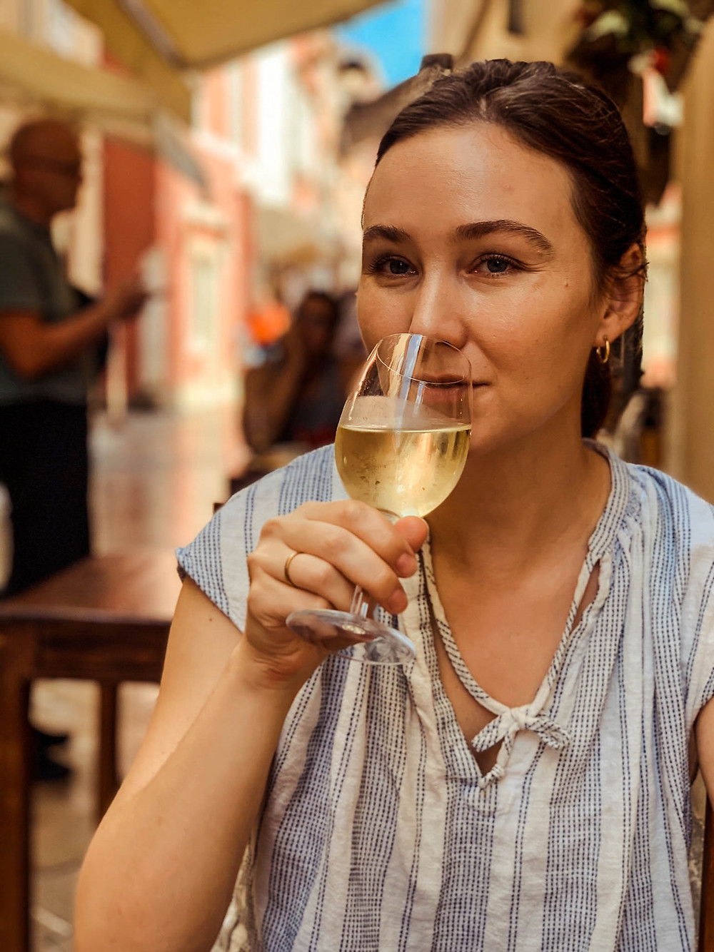 Enjoying cold Croatian wine on a hot Zadar day