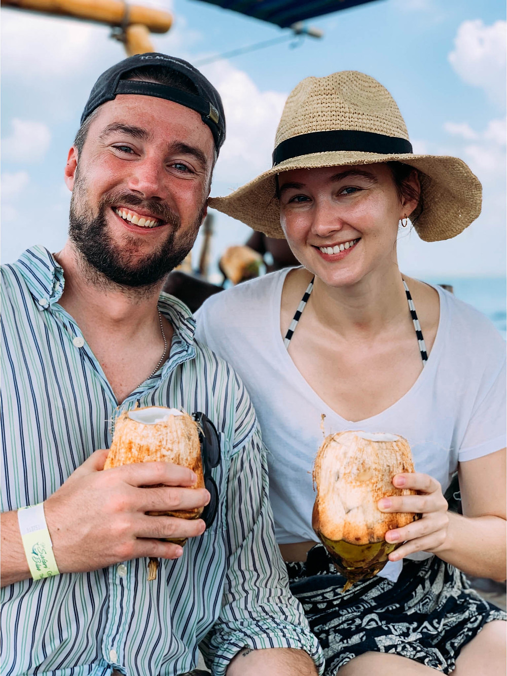 Enjoying some fresh coconut juice while snorkeling in Zanzibar