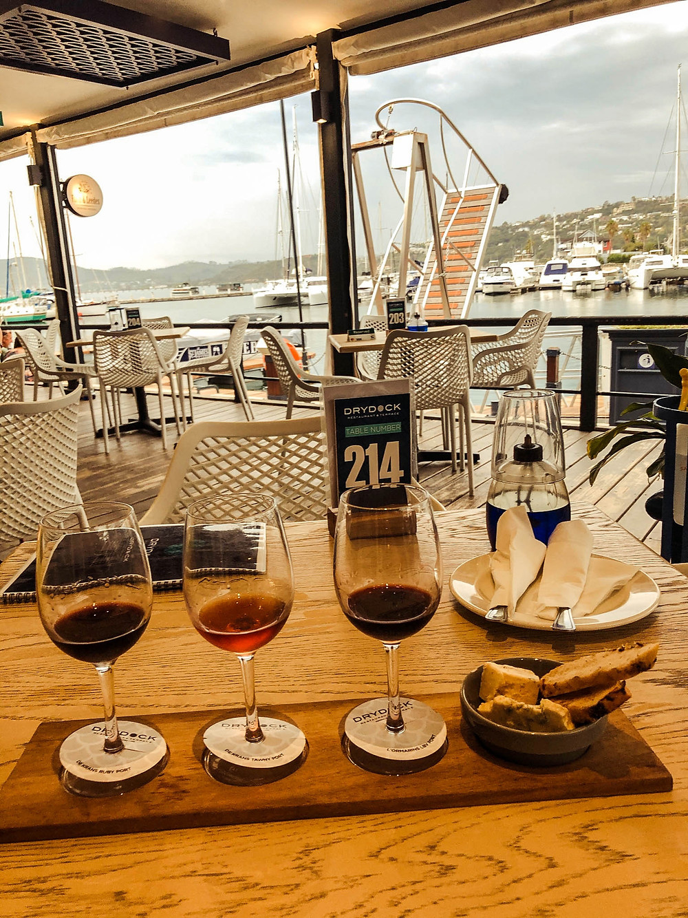 Not quite communion wine, but Knysna's Drydock Restaurant does a great port tasting!