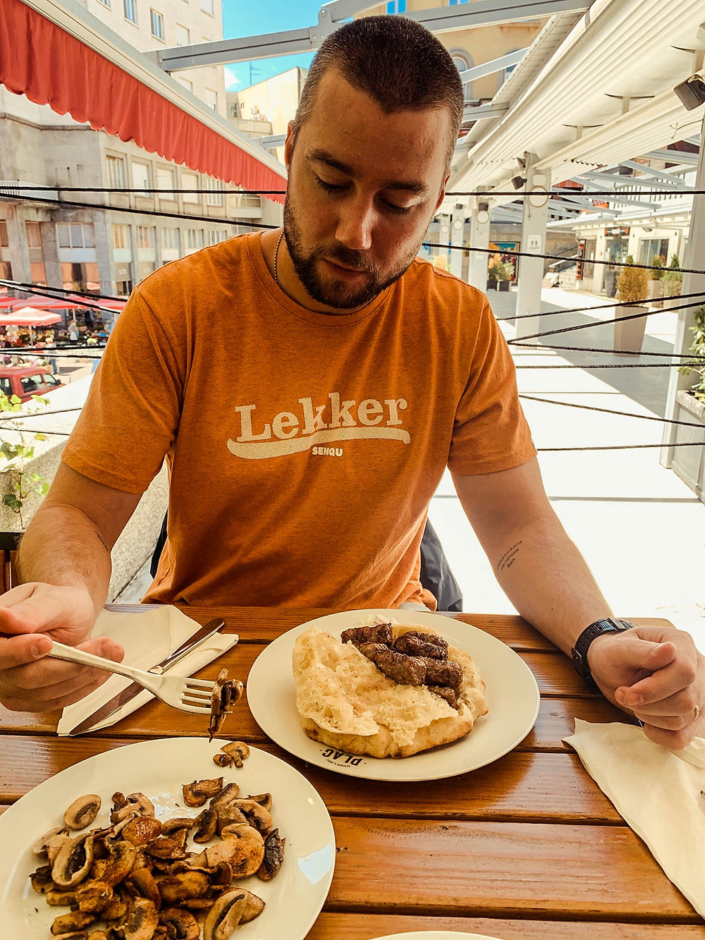 Cevapi at Zagreb's Plac Restaurant - great spot for a quick bite in the heart of Lower Town