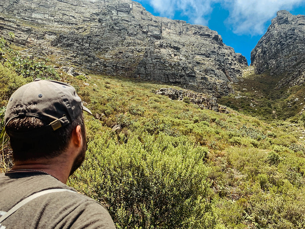 Contemplating the merits of our decision to climb Table Mountain...