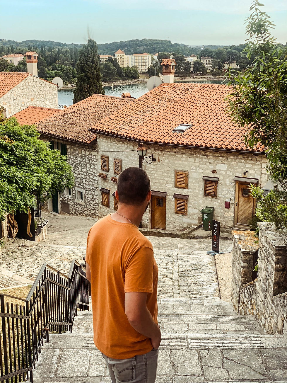 Climbing Rovinj's steps up to St. Euphemia's Cathedral