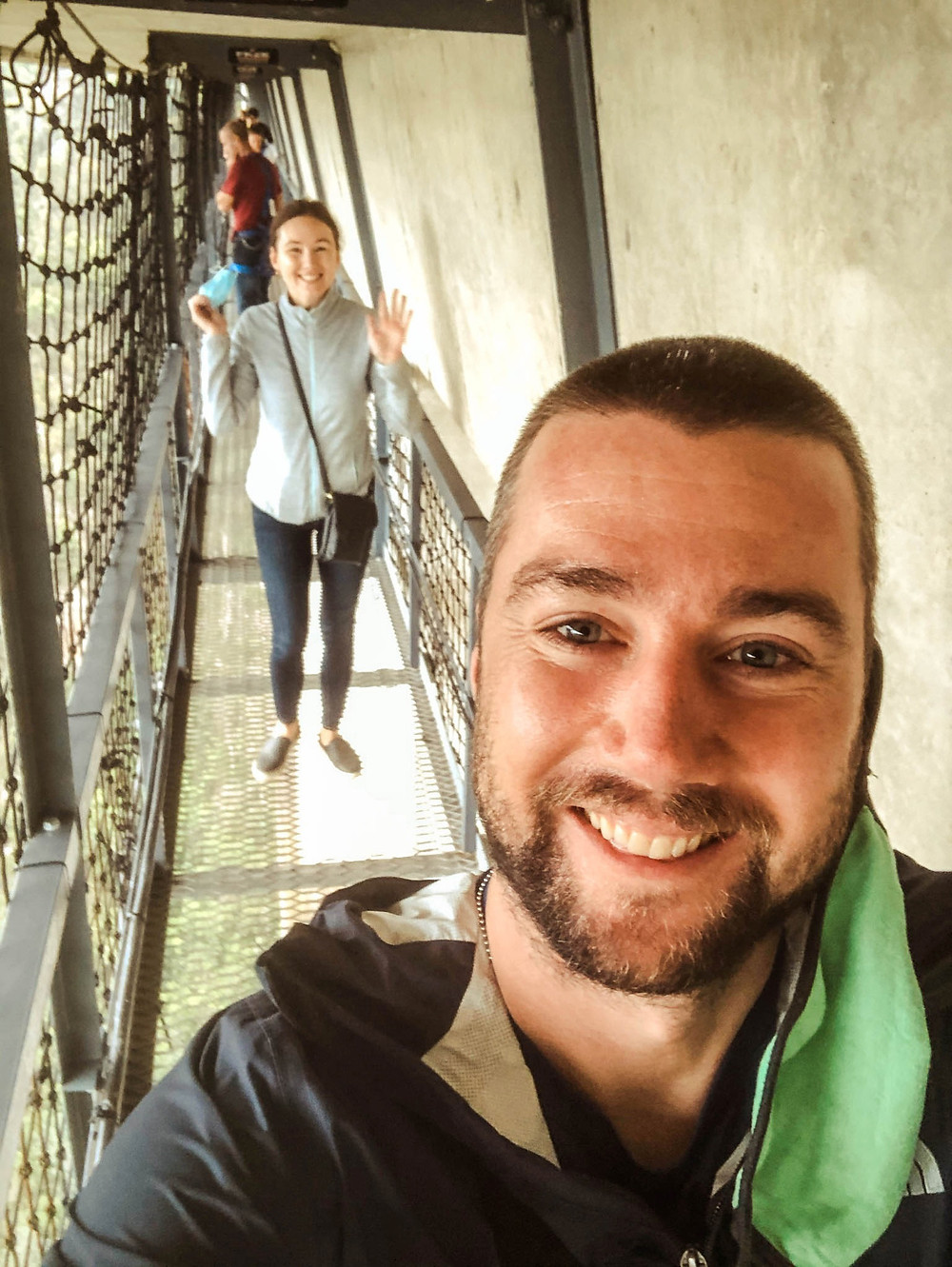 Walking back over the catwalk underneath the bridge post-bungee