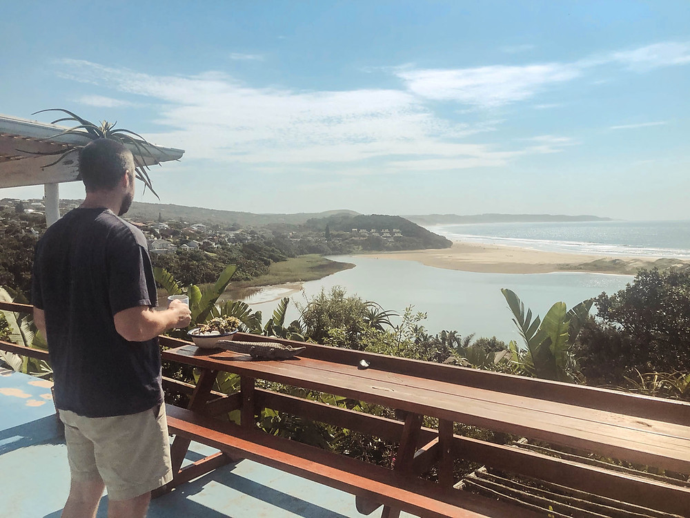 Morning coffee at the main house - Chintsa East across the lagoon in the distance