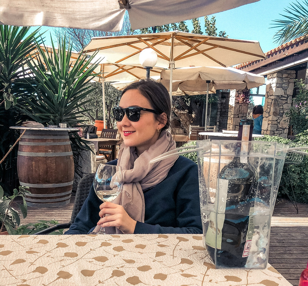 Jenna enjoying some of our "bagged" wine at Urlice