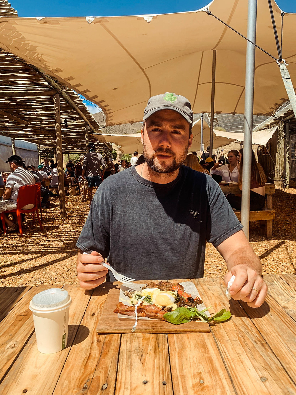 A delicious eggs benedict in the Oranjezicht City Farm Market