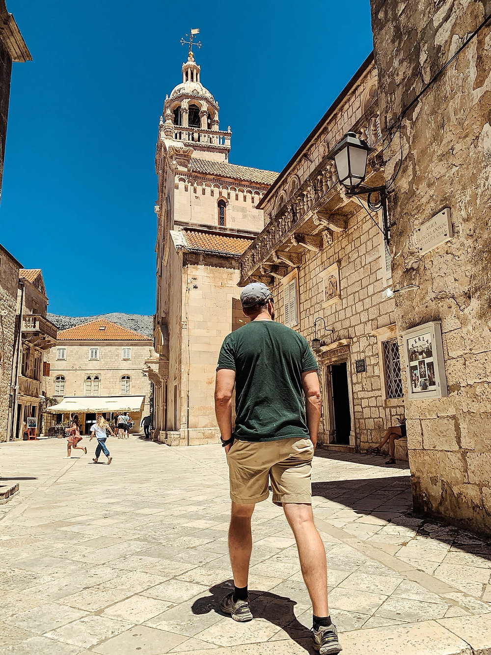 Old town Korcula with the St. Mark's Cathedral tower in the background - great view of the city if...