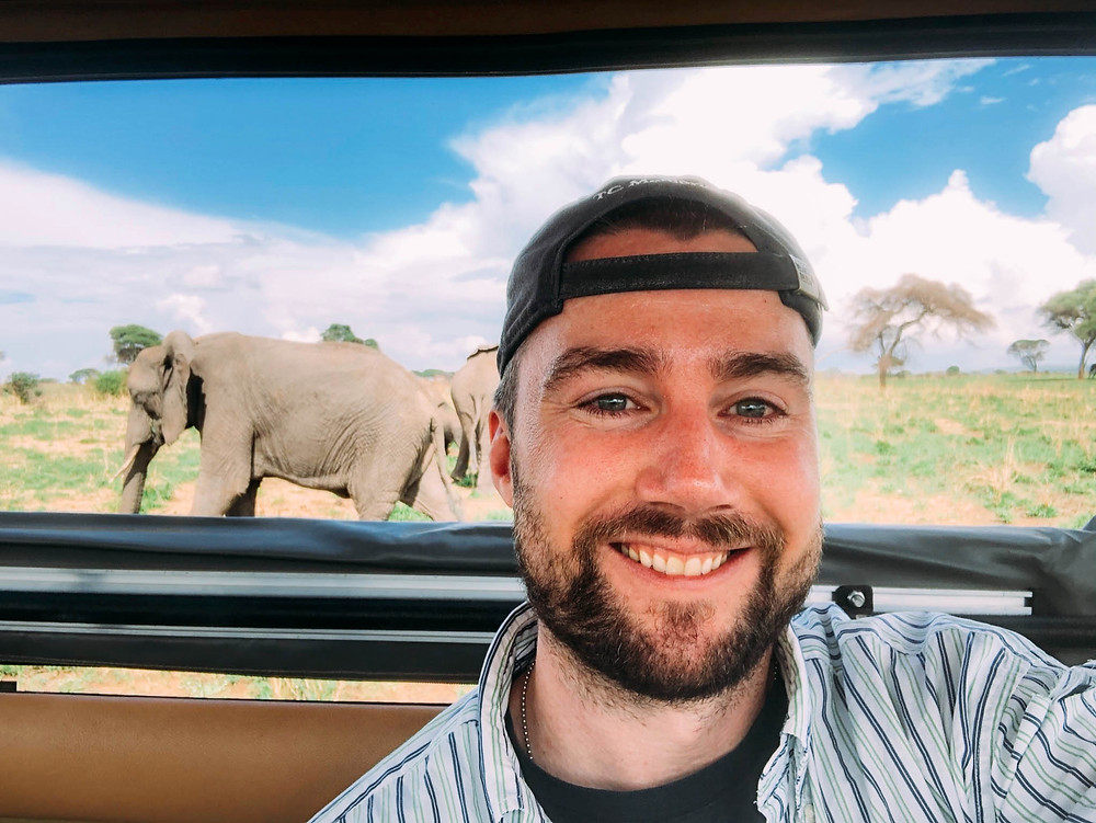 Chipp and his new elephant "friends" in Tarangire National Park