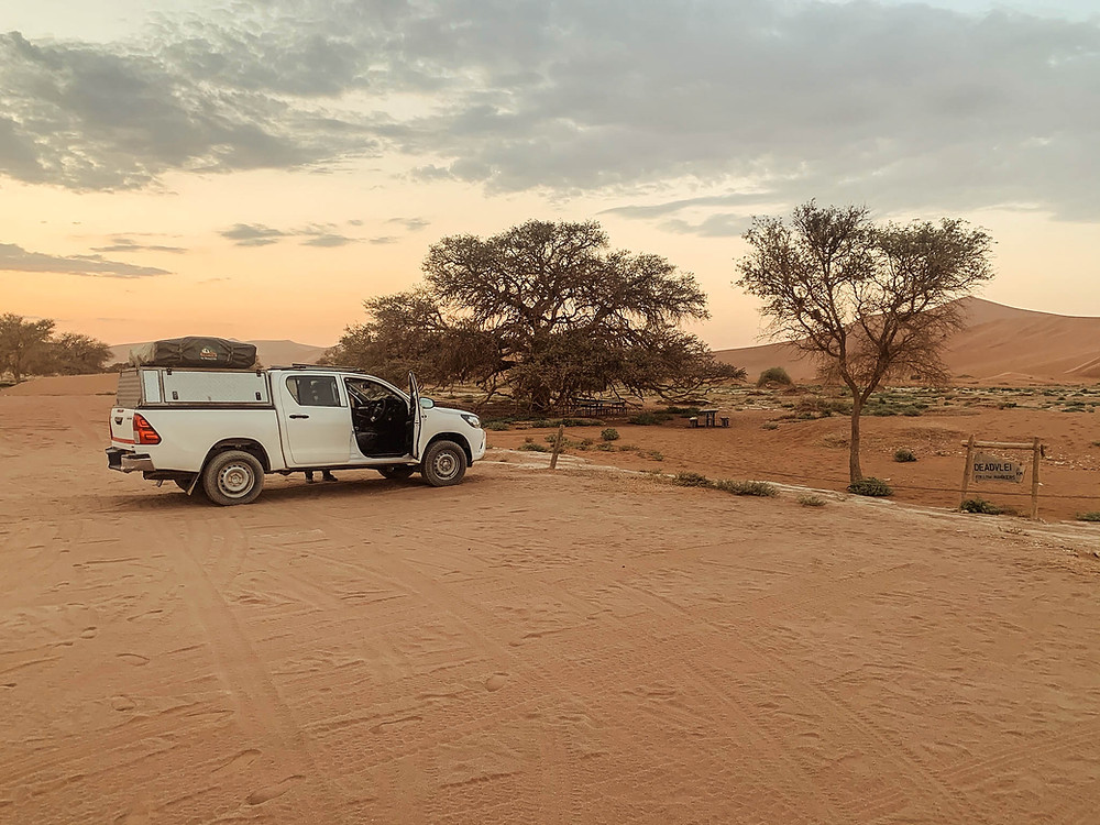 Parking in Sossusvlei before climbing Big Daddy