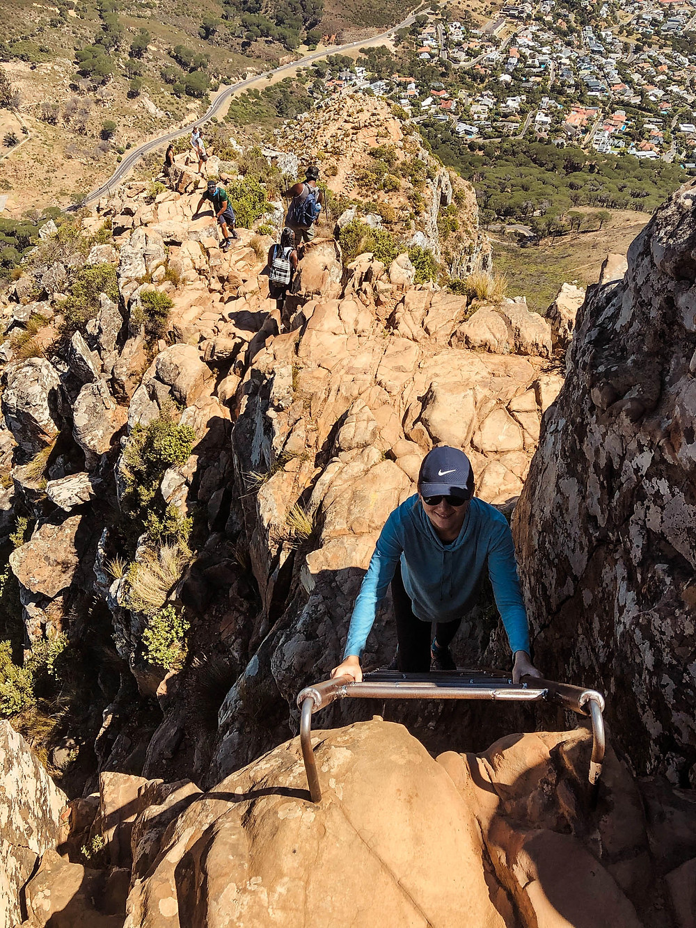Jenna at the final Lion's Head ladder prior to the summit - couldn't imagine doing this at night!