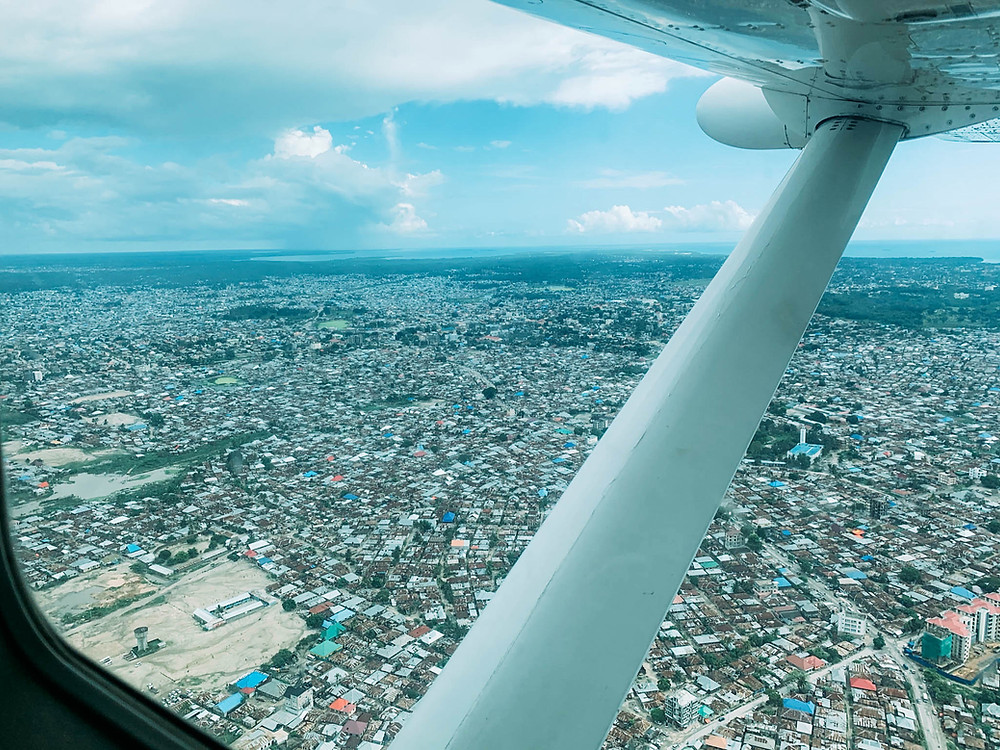 An aerial view coming into Zanzibar City