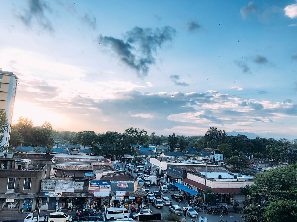 A bird's eye view of the streets surrounding Arusha's central market