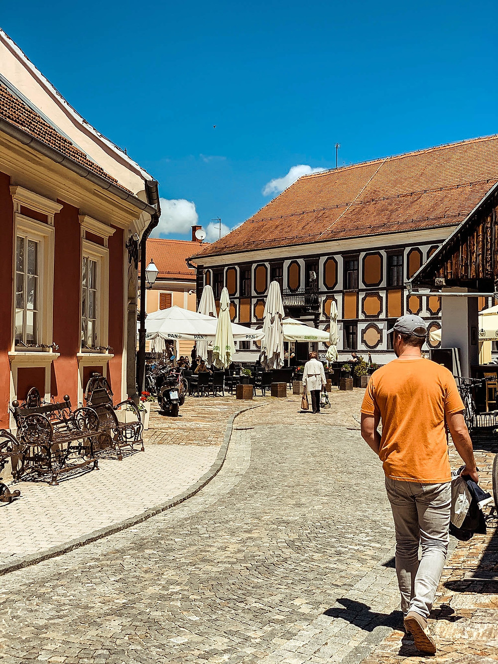 Strolling through Varazdin's city center and one of its many street side cafes