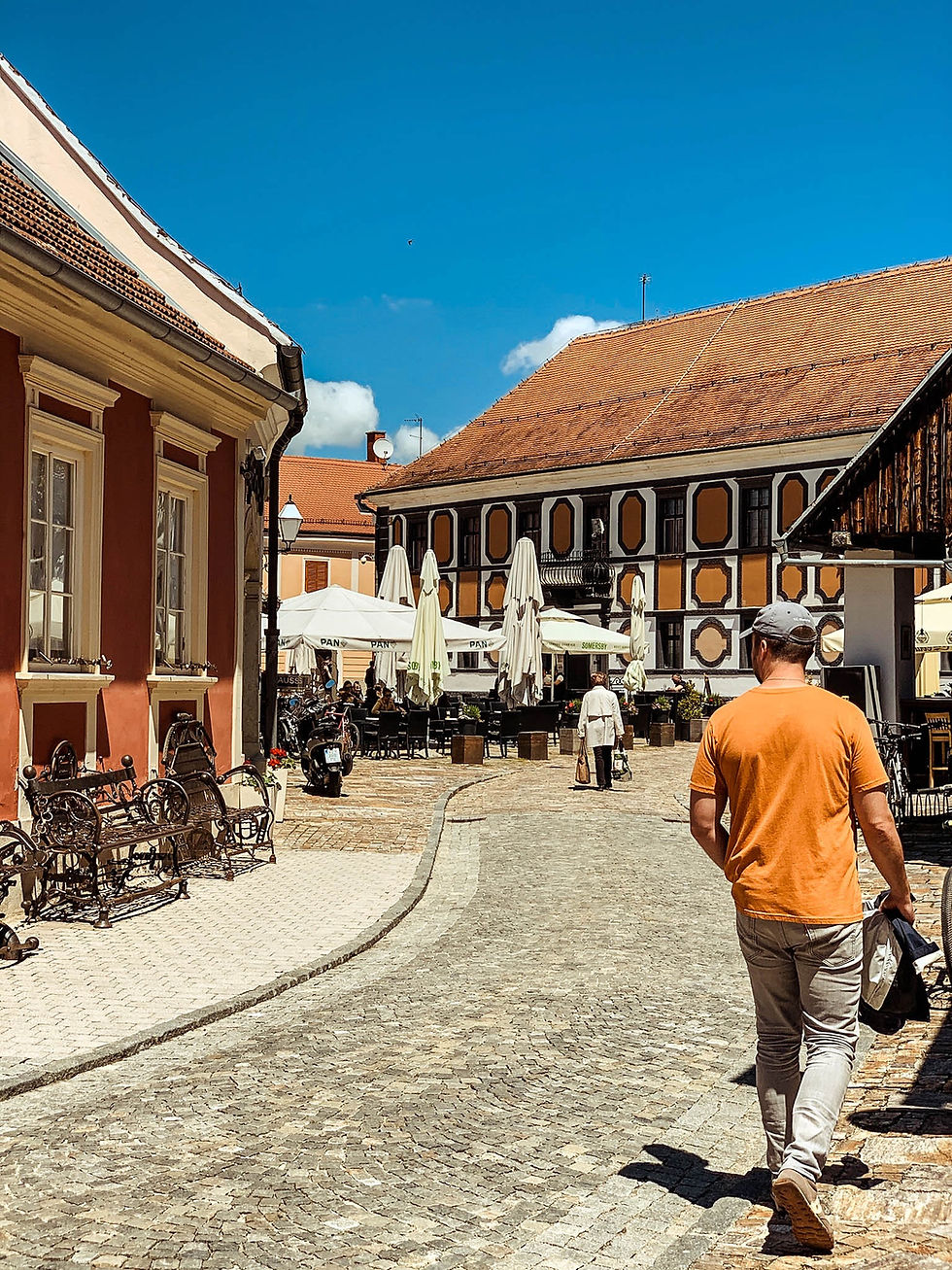 Strolling through Varazdin's city center and one of its many street side cafes