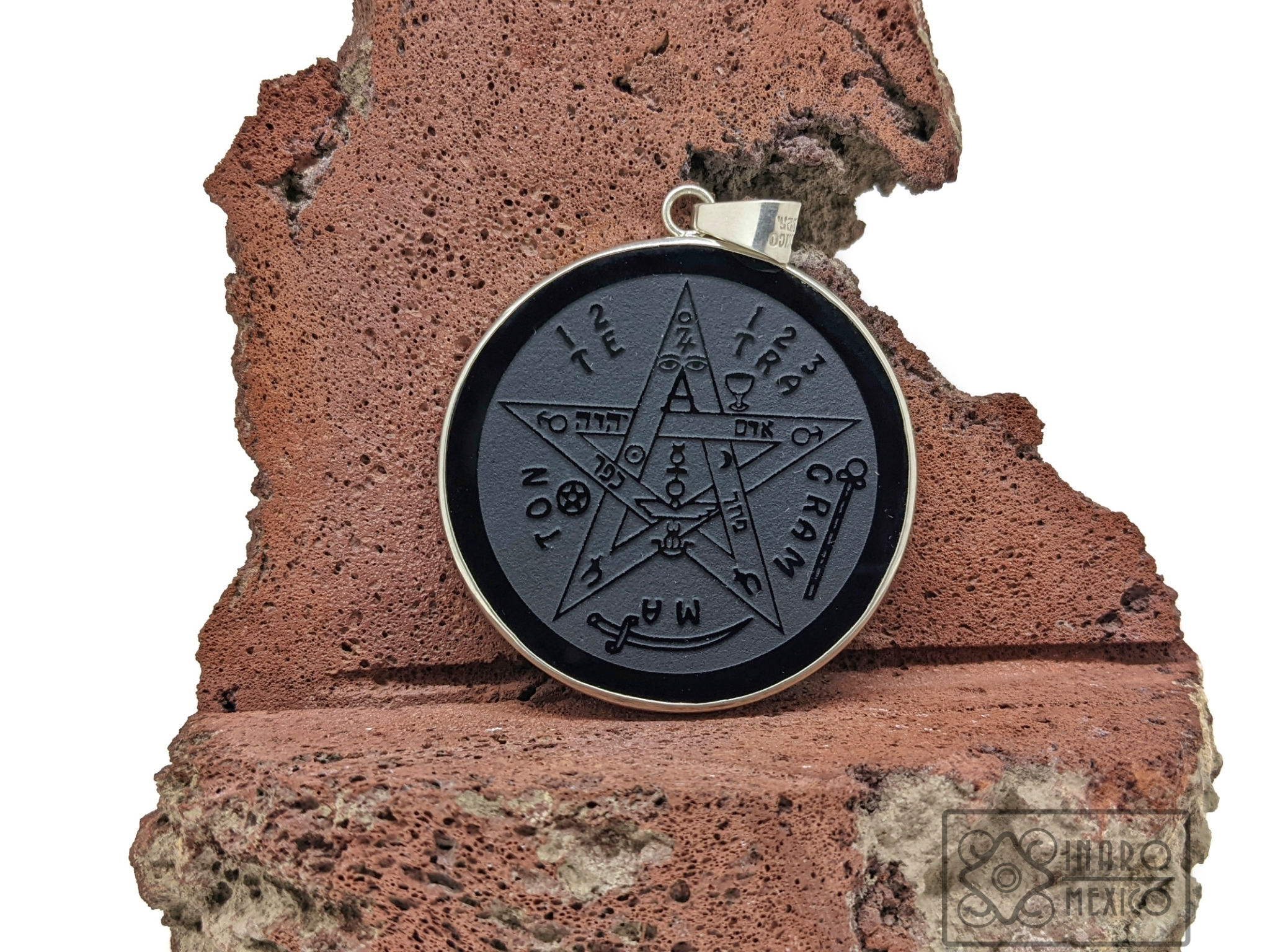 Tetragramatón  Dije en obsidiana y plata .925