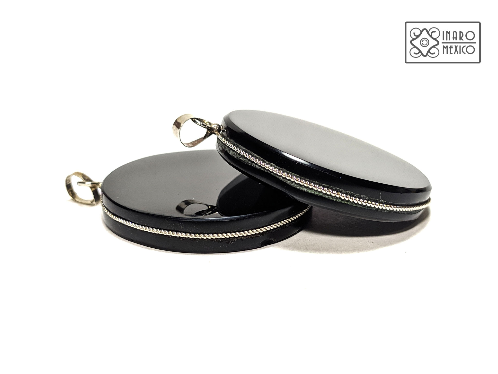 Par de Dijes de Obsdiana 5cm, Calidad de Espejo