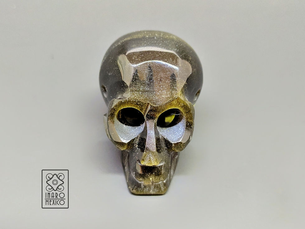 Miniatura: Cráneo dorado, dije de obsidiana dorada