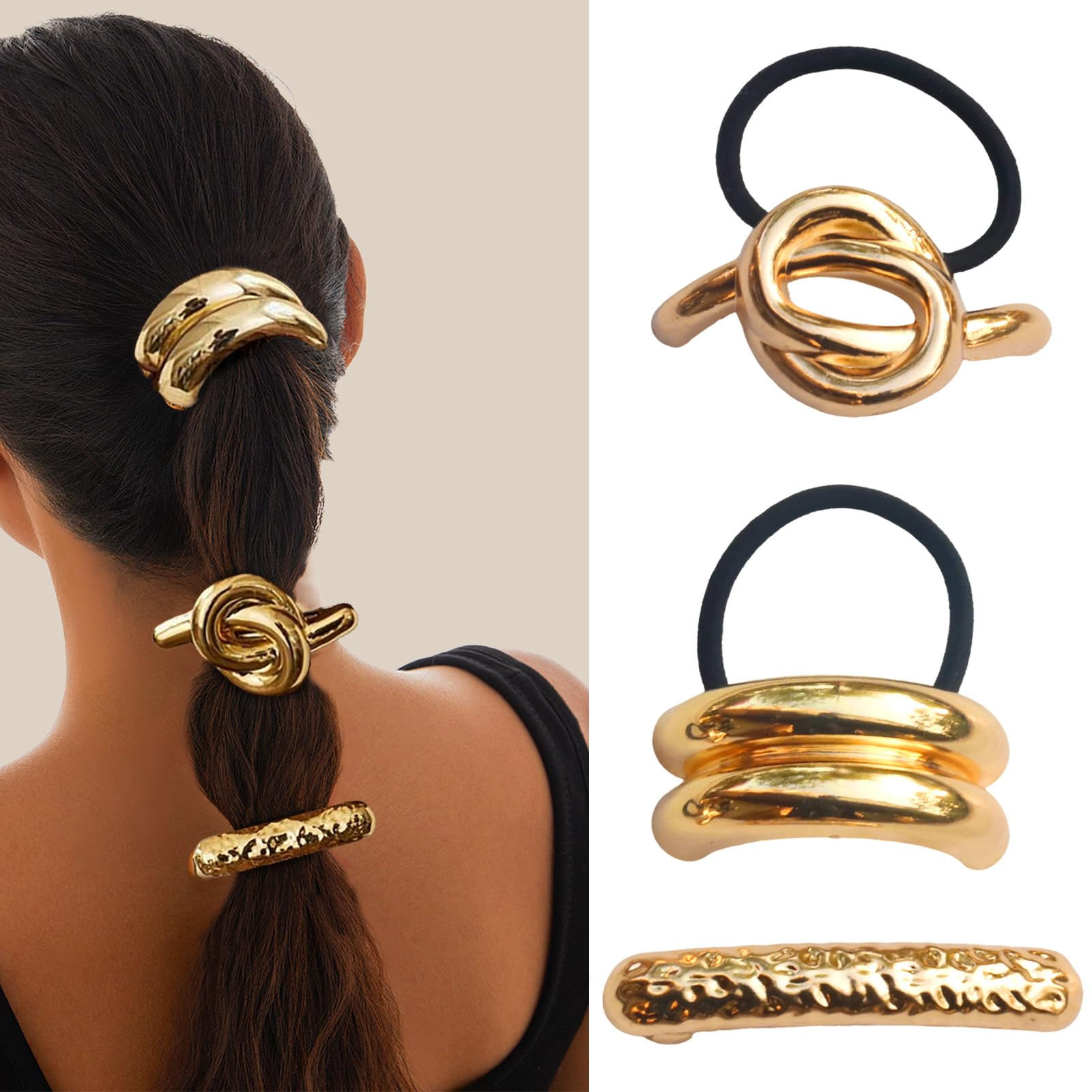Metal Hair Ties Ponytail Holders Hair Cuff Gold Hair Cuff Geometric Elastic Hair