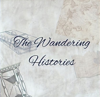 The Wandering Histories logo with vintage elements and elegant cursive text.