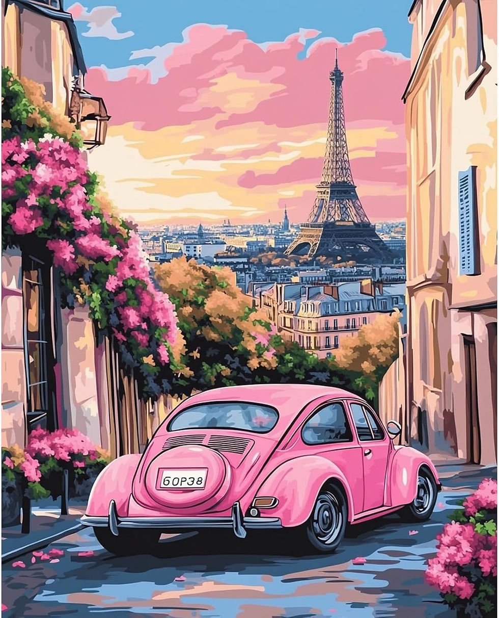 pink car in paris
