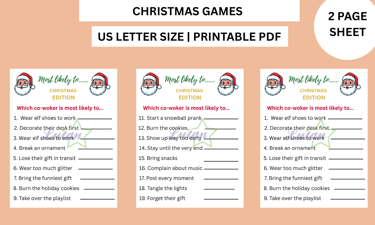 Christmas Most Likely Office Game Coworker Office Activity Christmas Most Likely