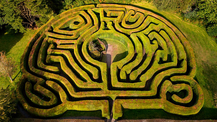 Aerial view Panoramic view of a Celtic maze in Wicklow, Ireland.maze in the grass.jpg