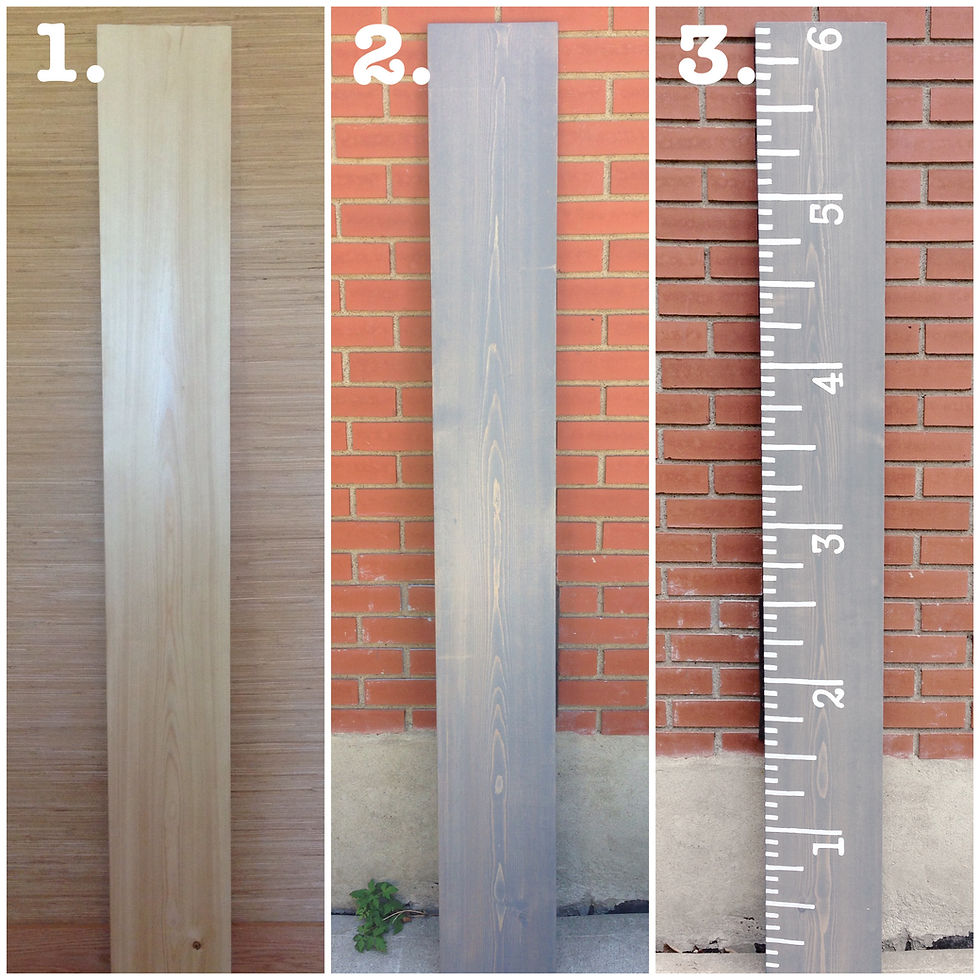 Photos of the various stages of building your own growth chart for children
