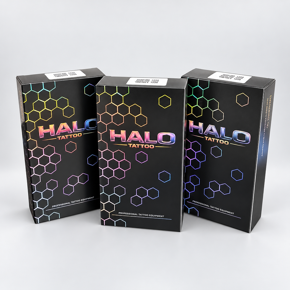 Three boxes of HALO round shader needle cartridges.