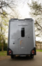 Rear view of an Equi-Trek Lightweight Night-Treka Horse Trailer